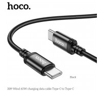Hoco X89 Wind 60W Cable, Type-C to Type-C, 3A, 60w, 1m, оплетка, black
