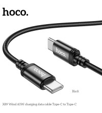 Hoco X89 Wind 60W Cable, Type-C to Type-C, 3A, 60w, 1m, оплетка, black