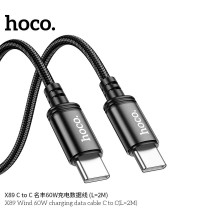 Hoco X89 Wind 60W Cable, Type-C to Type-C, 3A, 60w, 2m, оплетка, black