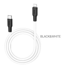 Hoco X21 Plus Silicon PD Charging Data Cable for iP, Type-C to Lightning iP PD20W, 1m, 20W, white