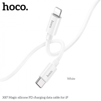 Hoco X87 Magic Silicone PD Charging Data Cable for iP, Type-C to Lightning iP PD20W, 1m, 20W, white