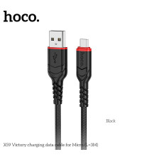 Hoco X59 Victory charging data cable, microUSB, 2m, оплетка, black