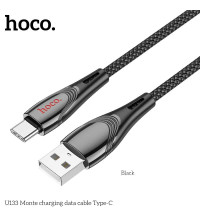 Hoco U133 Monte Charging Data Cable, Type-C, в оплетке, 3A, 1m, black