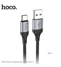 Hoco X102 Fresh Charging Data Cable, Type-C, в оплетке, 3A, 1m, black