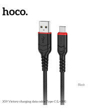 Hoco X59 Victory Charging Data Cable, Type-C, в оплетке, 3A, 3m, black