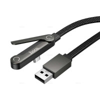 Hoco U150 Exquisite bracket Cable, USB-A to Type-C, 3A, 36w, 1.2m, оплетка, плоский, подставка, bk