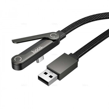 Hoco U150 Exquisite bracket Cable, USB-A to Type-C, 3A, 36w, 1.2m, оплетка, плоский, подставка, bk