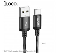 Hoco X89 Wind Charging Data Cable, Type-C, в оплетке, 3A, 2m, black