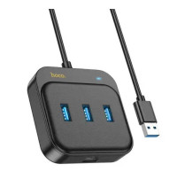 Hoco HB35 Easy link USB3.0 Gigabit Ethernet Adapter, 3xUSB3.0 + 1GB LAN,  1.2м, metal gray