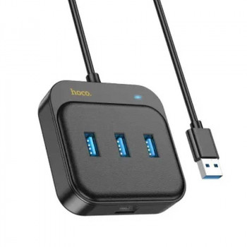 Hoco HB35 Easy link USB3.0 Gigabit Ethernet Adapter, 3xUSB3.0 + 1GB LAN,  1.2м, metal gray