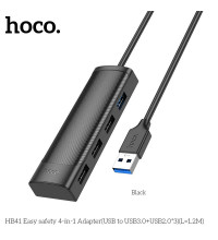 Hoco HB41 Easy Safety 4-in-1 Adapter на 1*USB3.0 + 3*USB2.0, 1.2m, black