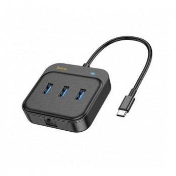 Hoco HB35 Easy link 4-in-1 Type-C Gigabit Ethernet Adapter, 3xUSB3.0 + 1Gb LAN,  black