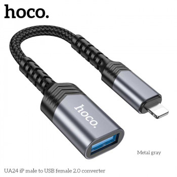Hoco UA24 iP Male to USB female USB 2.0 converter, кабель 16 см, metal gray
