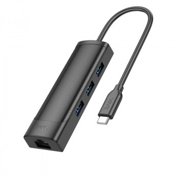 Hoco HB42 Easy safety 4-in-1 Type-C Gigabit Ethernet Adapter, 3xUSB3.0 + 1Gb LAN, 0.2m, black