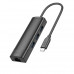 Hoco HB42 Easy safety 4-in-1 Type-C Gigabit Ethernet Adapter, 3xUSB3.0 + 1Gb LAN, 0.2m, black