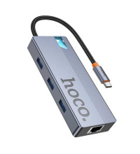 Hoco HB51 6-in-1 Wow USB-C converter, 3xUSB3.0+PD100w+HDMI 4K60Hz+LAN 100Mbps, black
