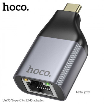 Hoco UA35 Type-C to RJ45 Ethernet Adapter, 100Mbps LAN,  metal gray