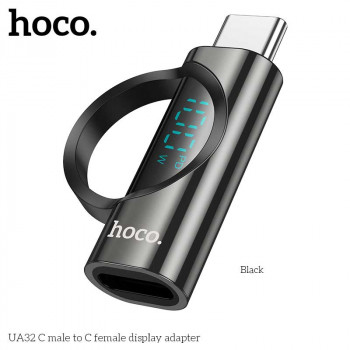 Hoco UA32 USB-C (m) to USB-C (f) adapter with display, 100w, black