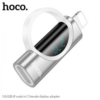 Hoco UA32B iP (m) to USB-C (f) adapter with display, 27w, silver