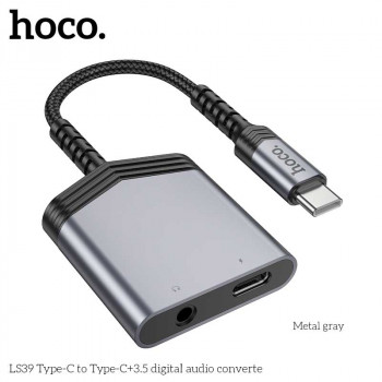 Hoco LS39 Type-C to Type-C+3.5 digital audio converter, PD27W, 15см, DAC, metal gray