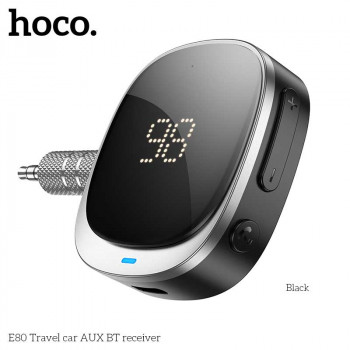 Hoco E80 Travel car Aux BT receiver, 12h, LED display, black
