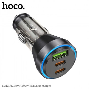 Hoco NZ12D Lucky PD60W Car Charger (2C+U), PD30w, USB QC3.0 18w, black