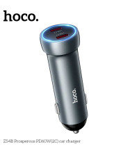 Hoco Z54B Prosperous PD60w Metal Dual Port (C+C) Car Charger, PD30w+PD30w, metal gray