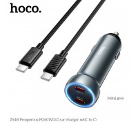 Hoco Z54B Prosperous PD60w Metal Dual Port (C+C) Car Charger Set, 30w+30w, с кабелем С-C, metal gray