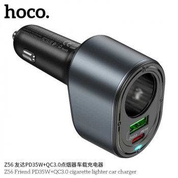Hoco Z56 Friend PD35w +QC3.0 Cigarette Lighter Car Charger 240w, 1DC+1USB-C 35W + USB 30W, black