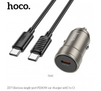 Hoco Z57 Glorious single-port PD30W Car Charger Set, с кабелем С-С, gold