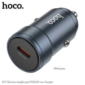 Hoco Z57 Glorious single-port PD30W Car Charger, metal gray
