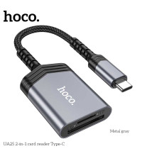 Hoco UA25 USB-C Male to SD/TF OTG 2-in1 Card Reader, metal gray