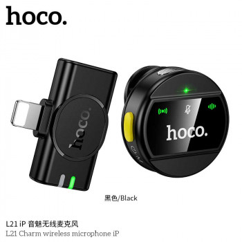 Беспроводной микрофон Hoco L21 Charm Wireless Microphone for iP, с магнитным креплением, 5h, black
