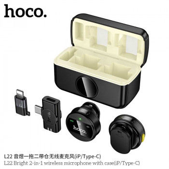 Беспроводной микрофон Hoco L22 Bright Dual Wireless Microphone for C+iP, с магнитным креплением, 5h