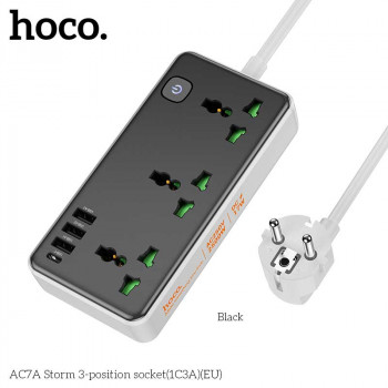 Hoco AC7A Storm 3-position socket (1C3A), AC 2500w, 1.5m, black