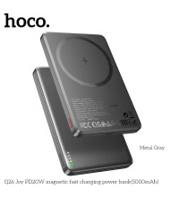 Hoco Q26 Joy PD20W 5000mah Magnetic Power Bank, Qi15W, black