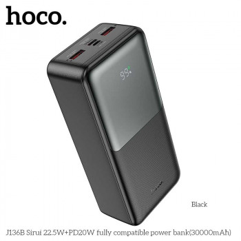 Hoco J136B 30000mah Sirui 22.5W + PD20w power bank, LED, black