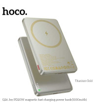 Hoco Q26 Joy PD20W 5000mah Magnetic Power Bank, Qi15W, titanium gold