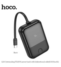 Hoco Q33 Outstanding PD20W 10000mah Power Bank, QC3.0, PD20w, LED, build-in C&L cables, black