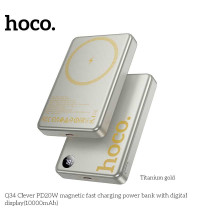 Hoco Q34 Clever PD20W 10000mah Wireless Magnetic Power Bank with digital display, Qi15W, titan. gold