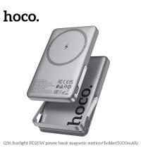 Hoco Q36 Sunlight PD20W 5000mah wireless magnetic power bank, с подставкой, Qi10W, metal grey