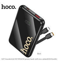 Hoco Q37 Graceful 22.5+PD20W 10000mah Power Bank, LED, build-in C&L cables, black