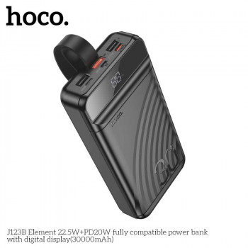 Hoco J123B 30000mah Element 22.5W +PD20W Power Bank, 3xU+1xC, SCP 22.5W, LED, black