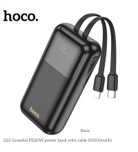 Hoco Q25 Graceful PD20W 10000mah Power Bank, QC3.0, PD20w, LED, build-in C&L cables, black