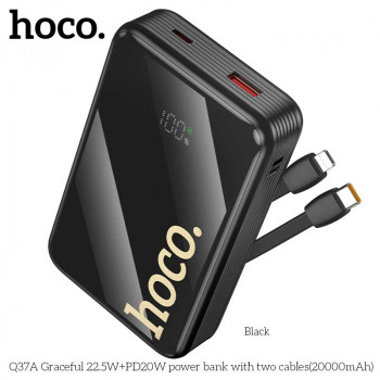 Hoco Q37A Graceful 22.5+PD20W 20000mah Power Bank, LED, build-in C&L cables, black