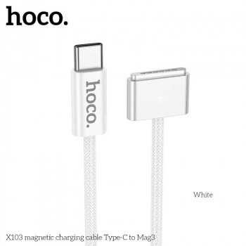 Hoco X103 Type-C to Mag3 magnetic charging cable for laptop, 2m, 140w, оплетка,  white