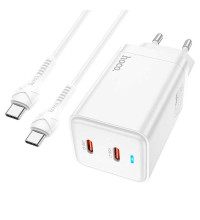 Hoco N23 Starlight PD45w GAN dual port (C+C) charger set (EU) 1m Type-C to Type-C, white