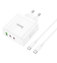 Hoco N30 Glory PD65w three-port (С+C+U) Gan charger set, white