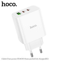 Hoco C126A Pure Power PD40W three port (C+C+U) charger , white