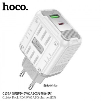 Hoco C136A Rock PD45W (C+U) charger, white